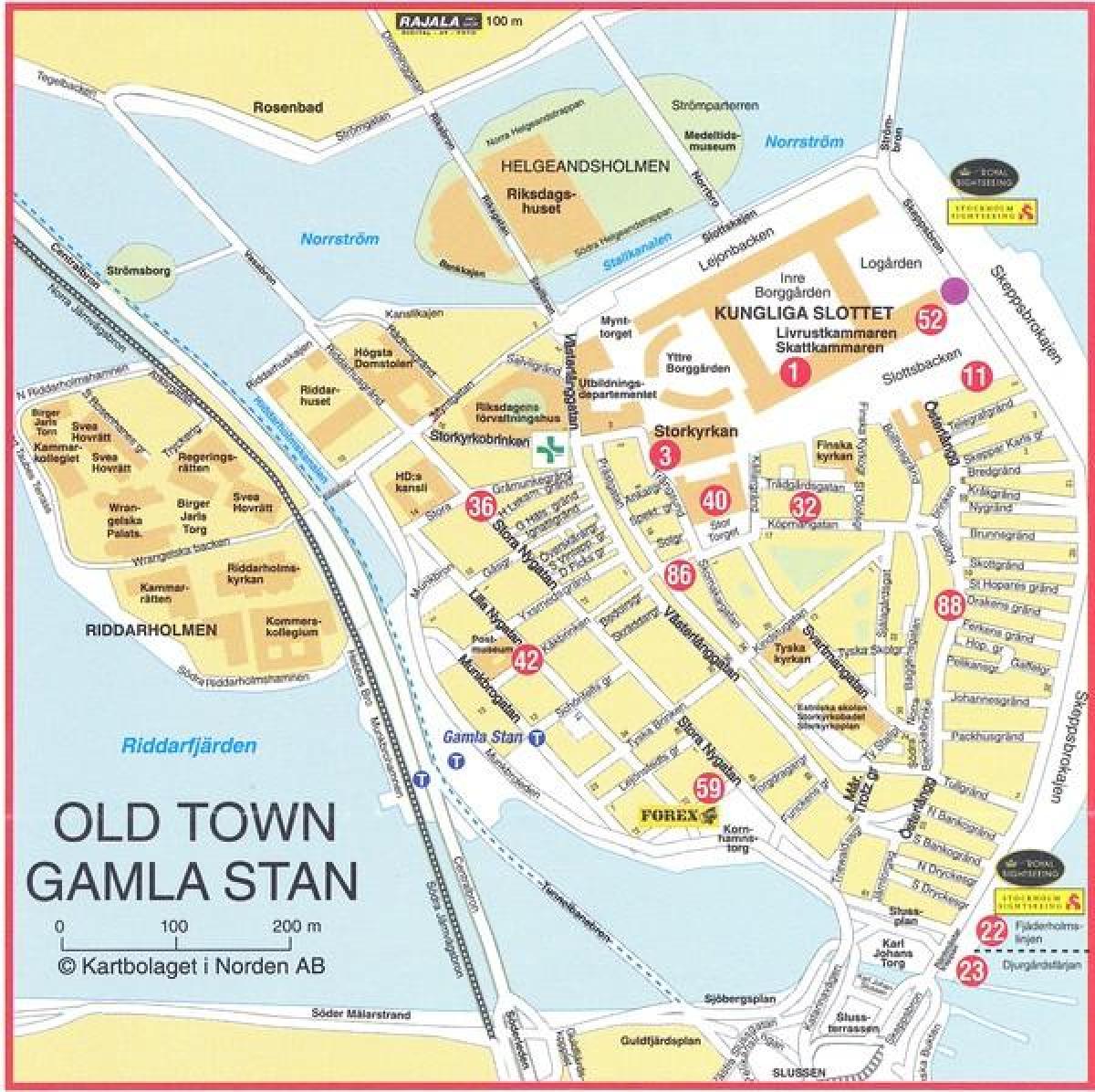 χάρτης της παλιάς πόλης στη Στοκχόλμη, Σουηδία