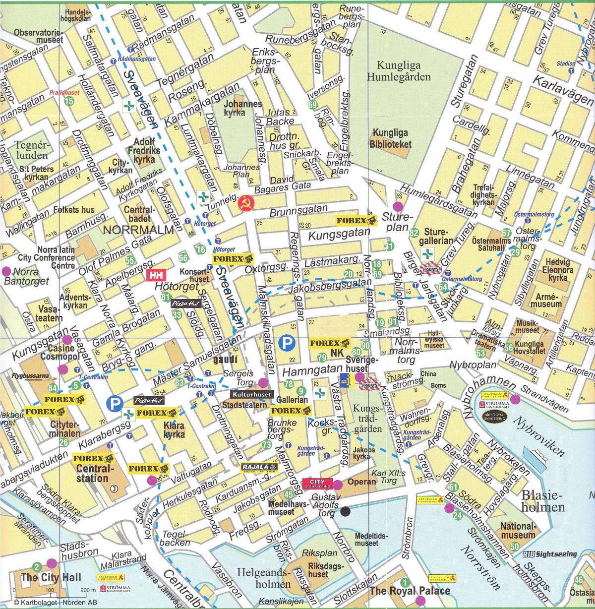 χάρτης της Στοκχόλμης στο κέντρο της πόλης